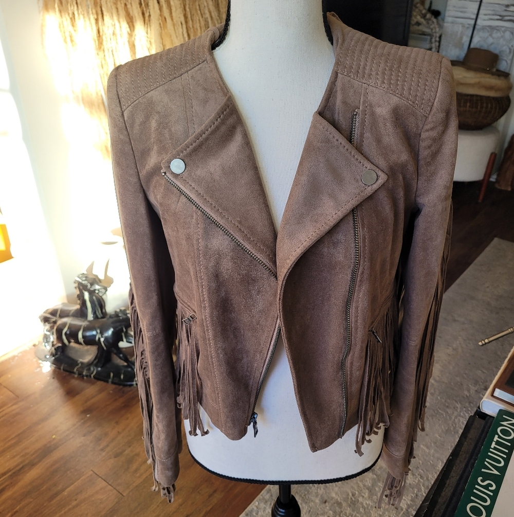 BCBGMaxAzria Brown Suede Fringe Jacket